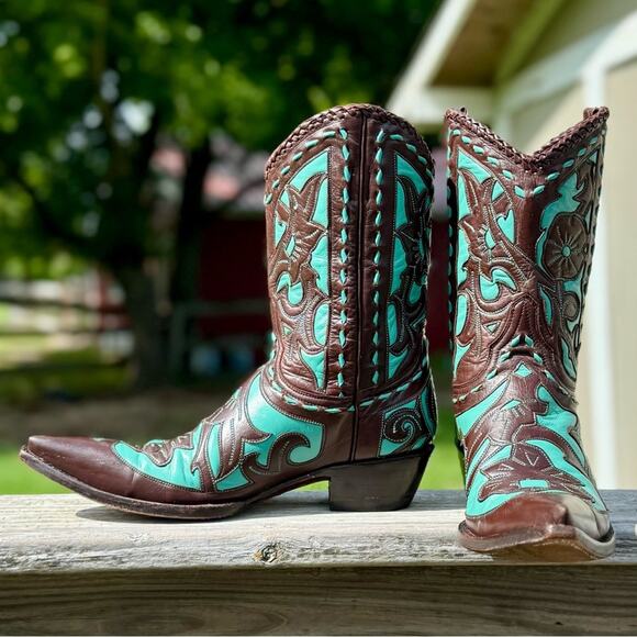 BOOT STAR x OLD GRINGO Calfskin Turquoise Jude Boot Size 7.5 - Picture 4 of 10